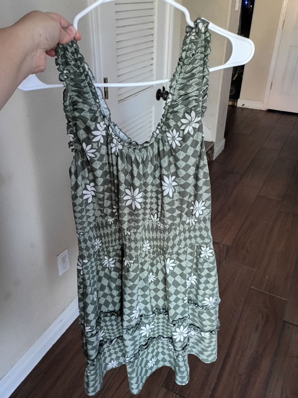 No Boundaries Olive Green Floral Tiered Sundress